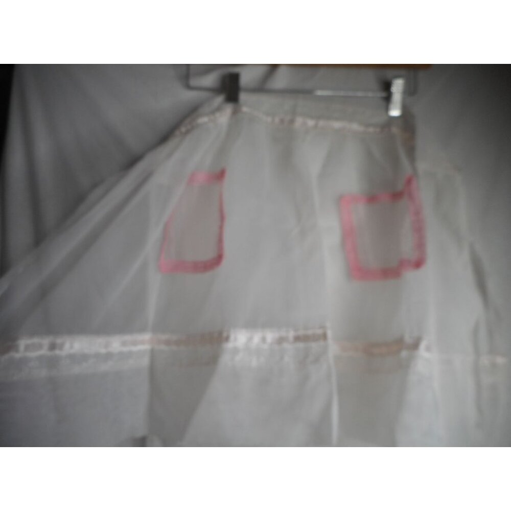 Vintage sheer pink white Half Apron Handmade Estate Find Gifting Bachelorette - Picture 4 of 5
